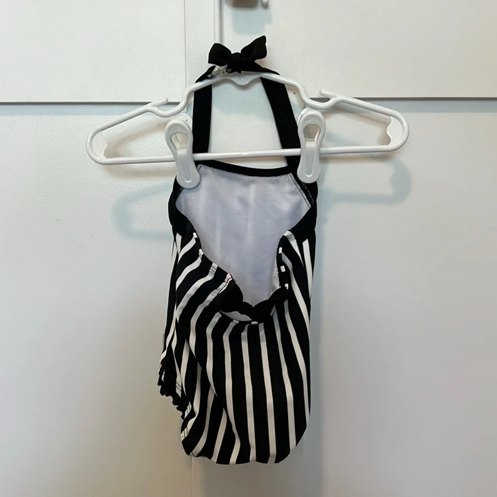 RuffleButts® Baby/Toddler Girls Black and White Stripe Halter One Piece - 3-6m - Picture 2 of 6